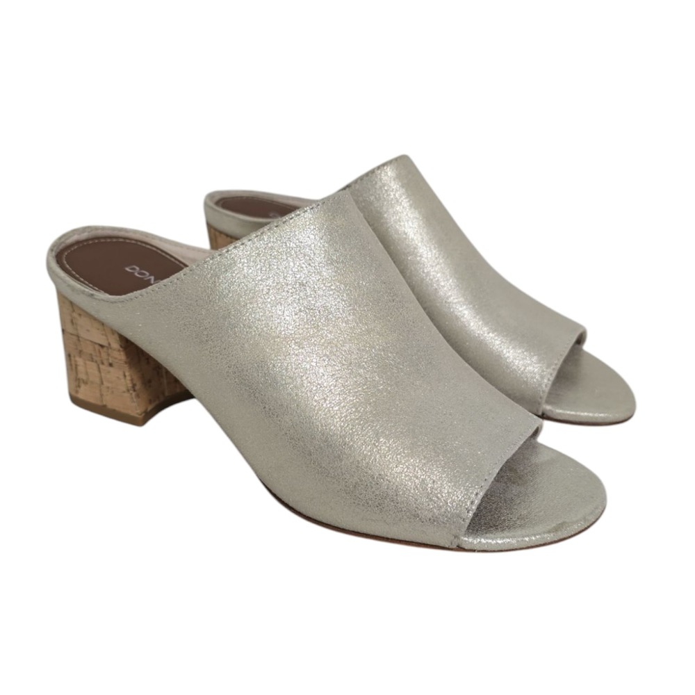 Donald J Pliner Women's Silver‎ Metallic Open Toe Cork Heel Mules Slides